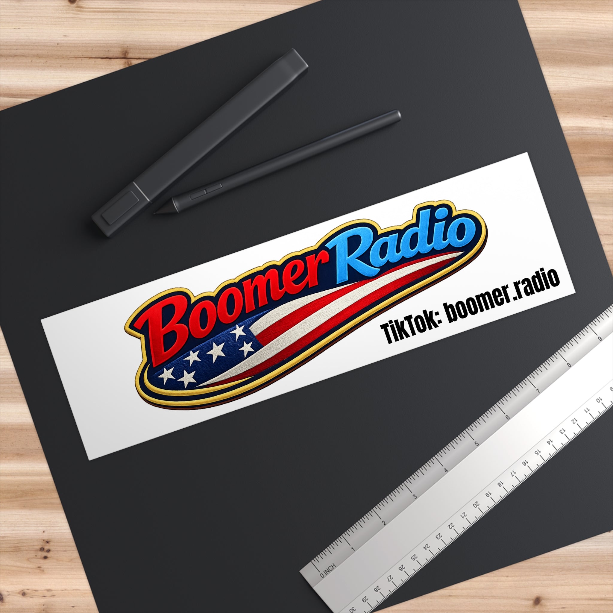 Boomer Radio Bumper Sticker – Patriotic Logo Sticker (TikTok: boomer.radio)