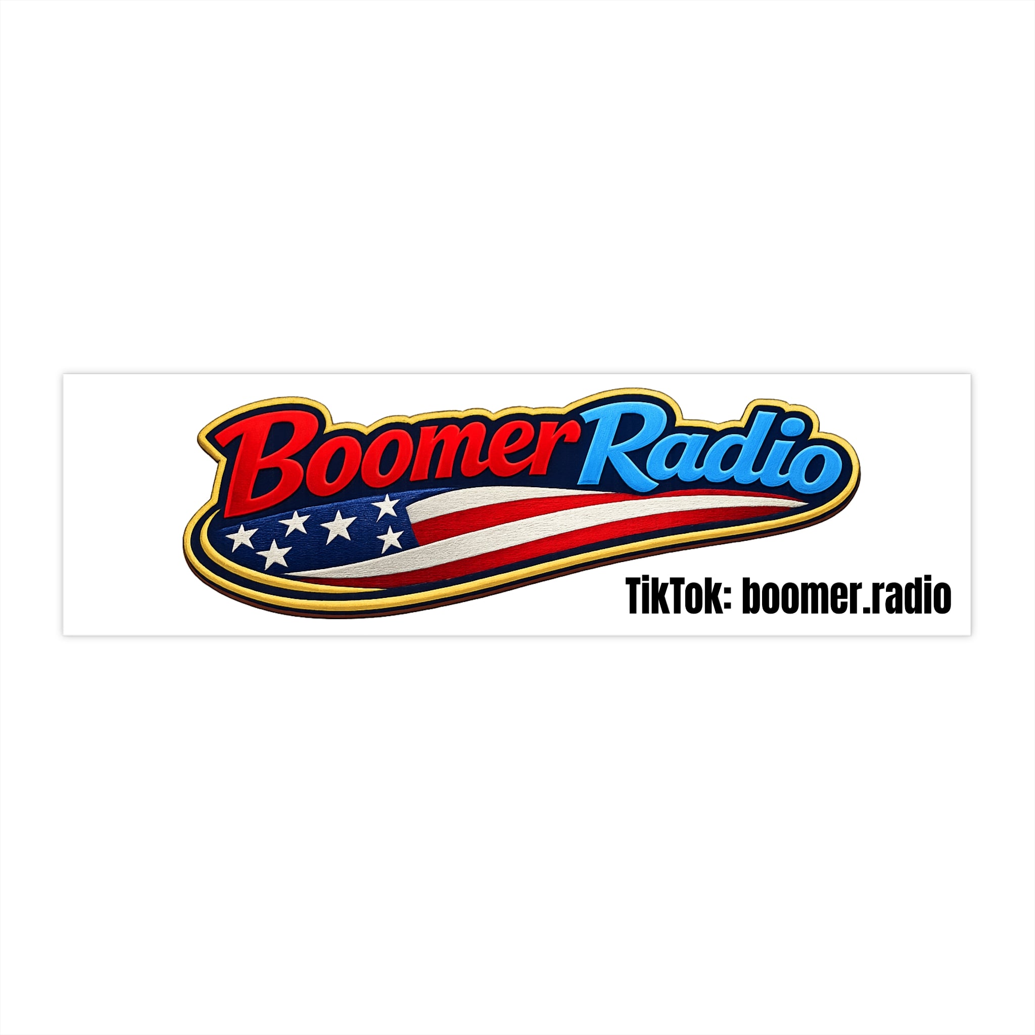 Boomer Radio Bumper Sticker – Patriotic Logo Sticker (TikTok: boomer.radio)