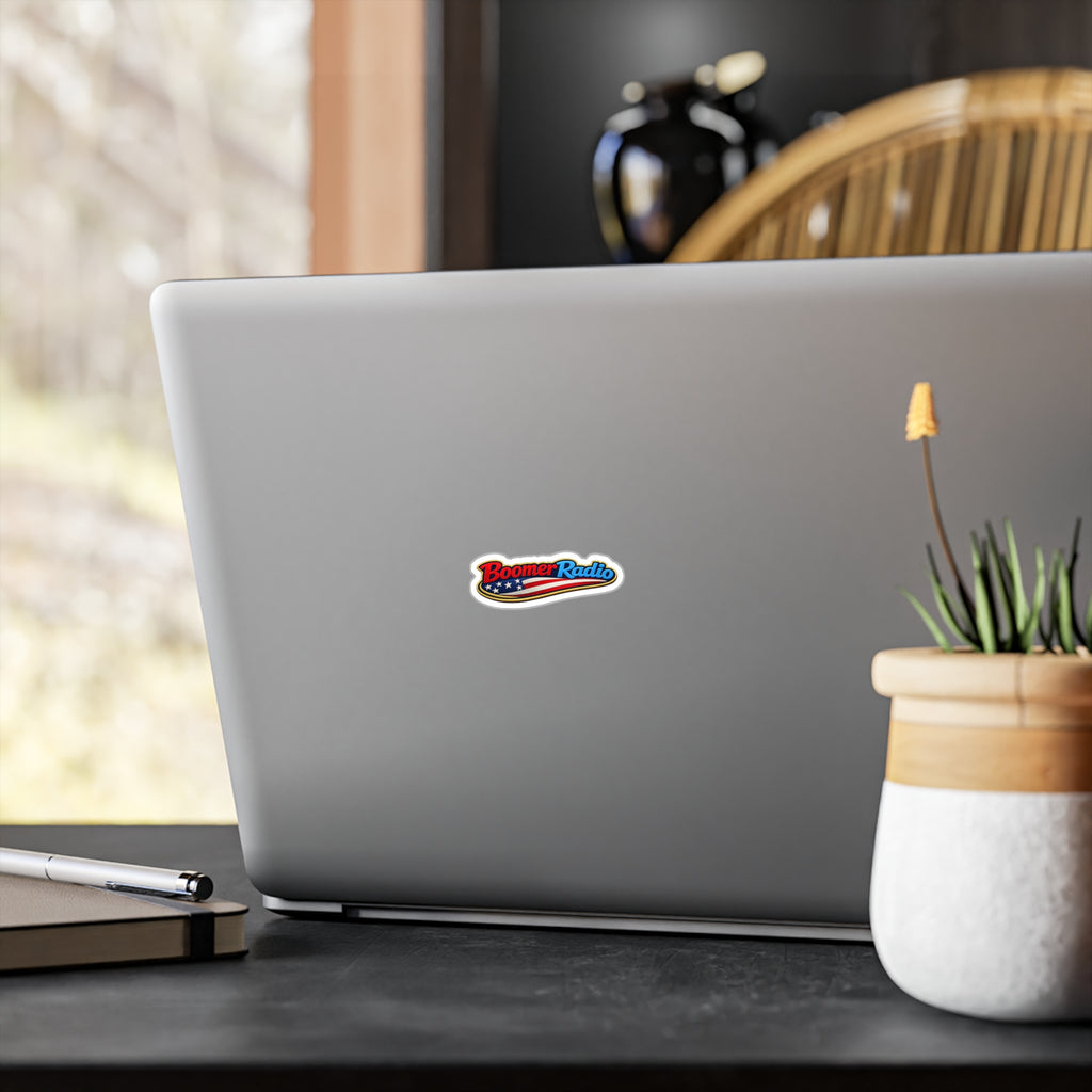 Boomer Radio Vinyl Sticker — Patriotic American Flag Kiss-Cut Decal